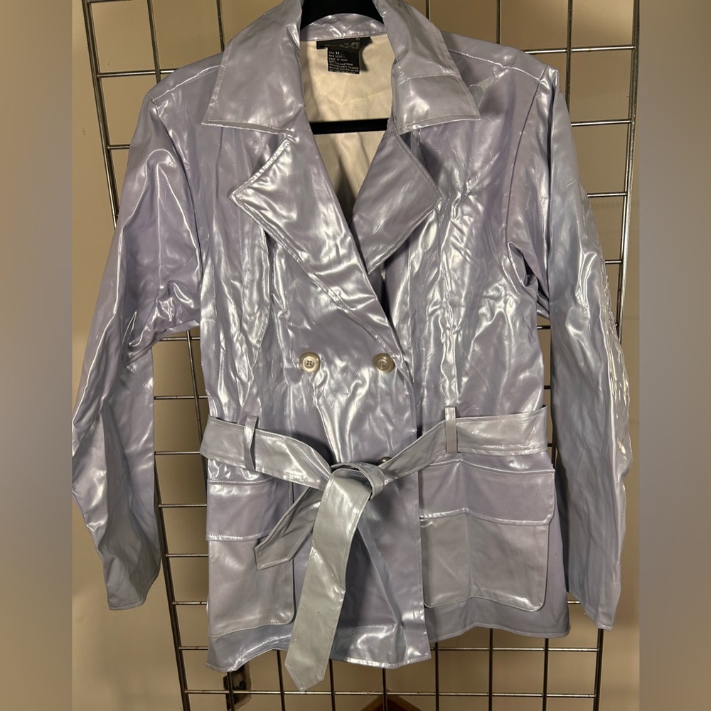 Elegant Shiny light Blue Double Breasted  Jacket Size M